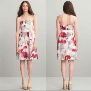 Banana Republic White Watercolor Floral Cotton Strapless Dress, Size 6